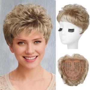 image:imageREECHO Hair Topper Short Wiglet Hair Topper for Women with Thinning Large Coverage Synthetic Top Crown Hairpiece for Women  Ash BlondeDark Blonde