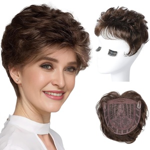 image:imageREECHO Hair Topper Short Wiglet Hair Topper for Women with Thinning Large Coverage Synthetic Top Crown Hairpiece for Women  Ash BlondeDark Chocolate Brown