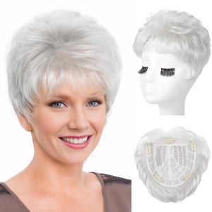 image:imageREECHO Hair Topper Short Wiglet Hair Topper for Women with Thinning Large Coverage Synthetic Top Crown Hairpiece for Women  Ash BlondeSilver White