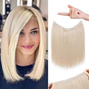 image:imageREECHO Invisible Wire Hair Extensions with Thinner Softer Lace Weft 12 Short Straight Clips in Secret Hairpiece for Women 12 Inch Pack of 1  Light Blonde